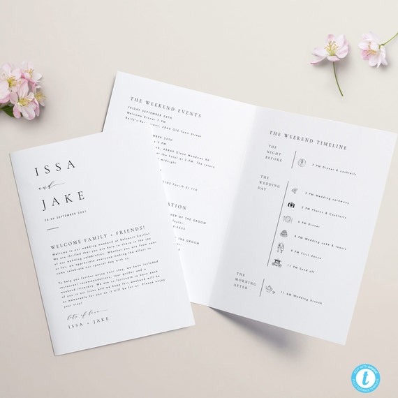 Elegant Wedding Weekend Itinerary Template Weekend Timeline Program Wedding Booklet Printable Welcome Bag Note Wedding schedule #ISSA