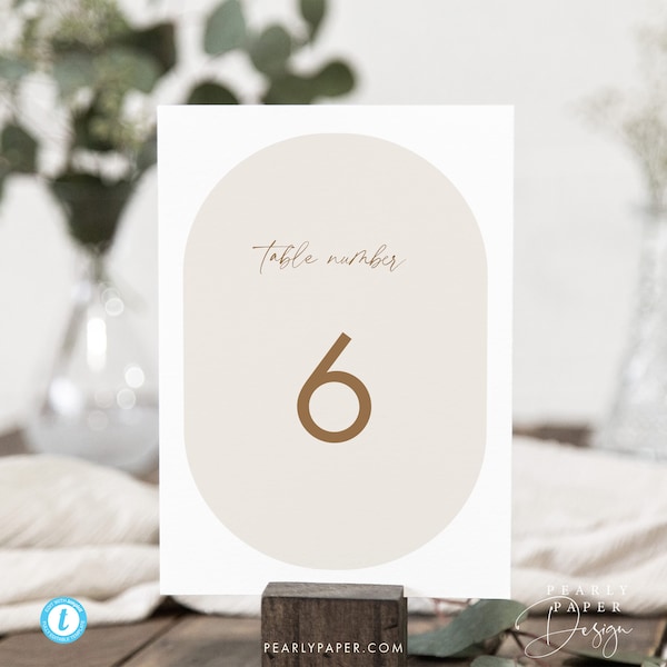 Beige Table numbers Template, Oval Arch Wedding table cards Printable Table cards table numbers Templett #50