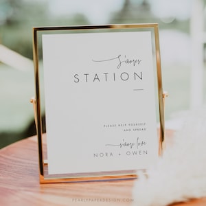 S&#39;mores Station Sign Template Download, S&#39;more Bar Sign, S&#39;mores Station Sign, Minimalist Smores Sign, Templett #064