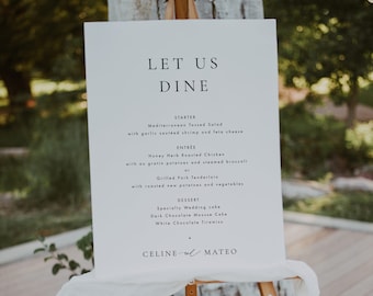 Menubordsjabloon, elegant buffetmenubord, trouwmenuposter, bewerkbaar menubord, printbaar trouwmenu, Templett #CELINE