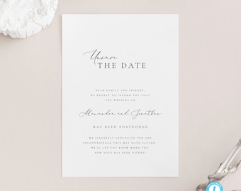 Modèle de mariage moderne reporté à télécharger Calligraphie Annuler la sauvegarde de la date Annonce d'annulation Changement de plan Templett 10
