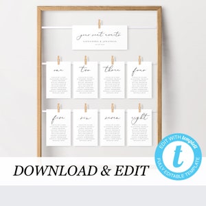 Hochzeit Sitzplan Vorlage, Einfache Tischkarten Sitzplan, Elegante Sitzordnung, Templett, Sofortiger Download Komplett Bearbeitbar