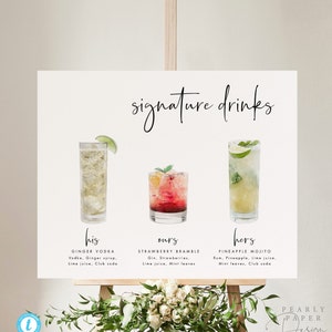 Printable Cocktails Drink Template Download Signature Cocktails Sign Minimalist Wedding Bar Sign Modern Bar Menu Printable Sign Templett #43