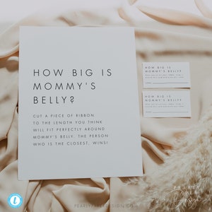 Guess How Big Mommy&#39;s Belly Is Template, Minimalist Baby Shower Game, Printable  Baby Shower Sign, Editable template Templett #M21