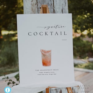 Modèle de menu de cocktails signature Enseigne pour cocktails signature Bar à téléchargements Enseigne pour bar de mariage Enseigne moderne Enseigne pour boisson signature Templett #ISSA