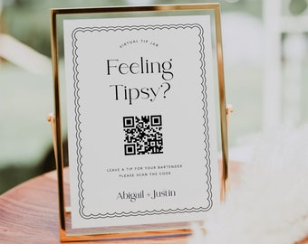 Sjabloon bord tip je barman, modern bord met geschulpte gevoel aangeschoten, QR-code tipbord, bord barmantip, bord virtuele fooienpot #061