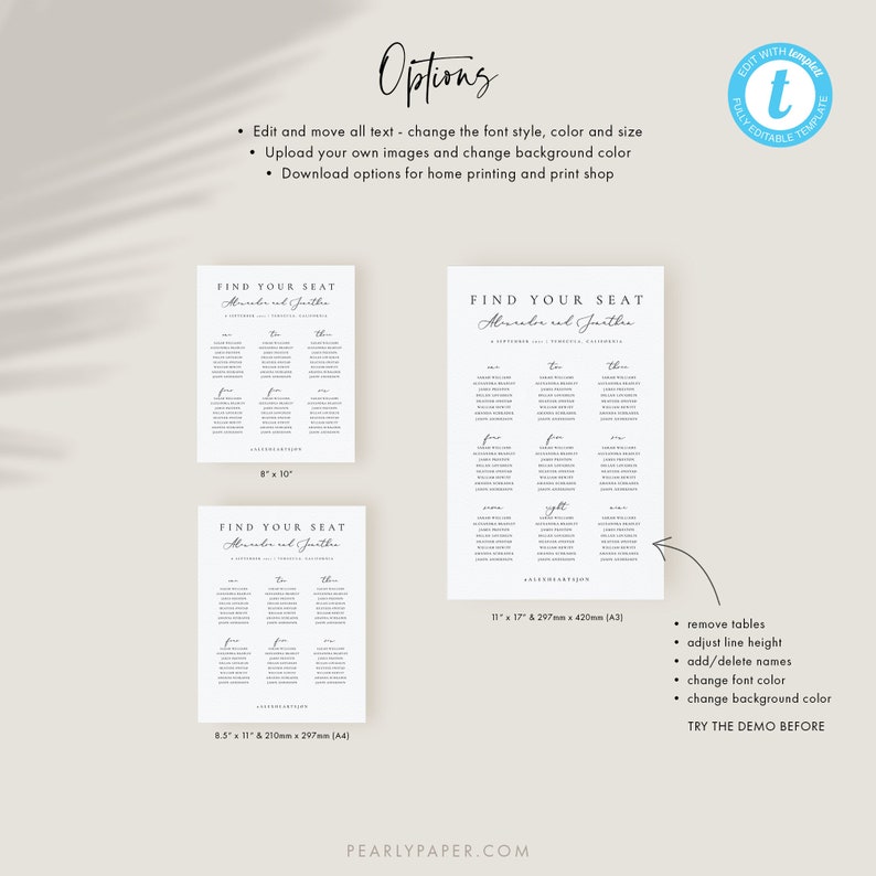 Small Wedding seating chart template Minimalist Seating Plan Printable Seating Plan Editable Sign Templett 10 image 5