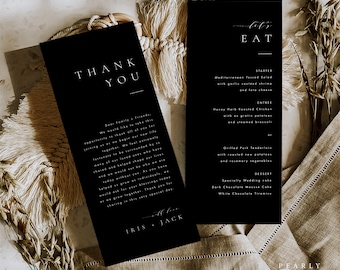 Black and White Thank you and Menu Template Download Modern Wedding Menu Modern Menu Cards Editable Menu wedding DIY menu #B48