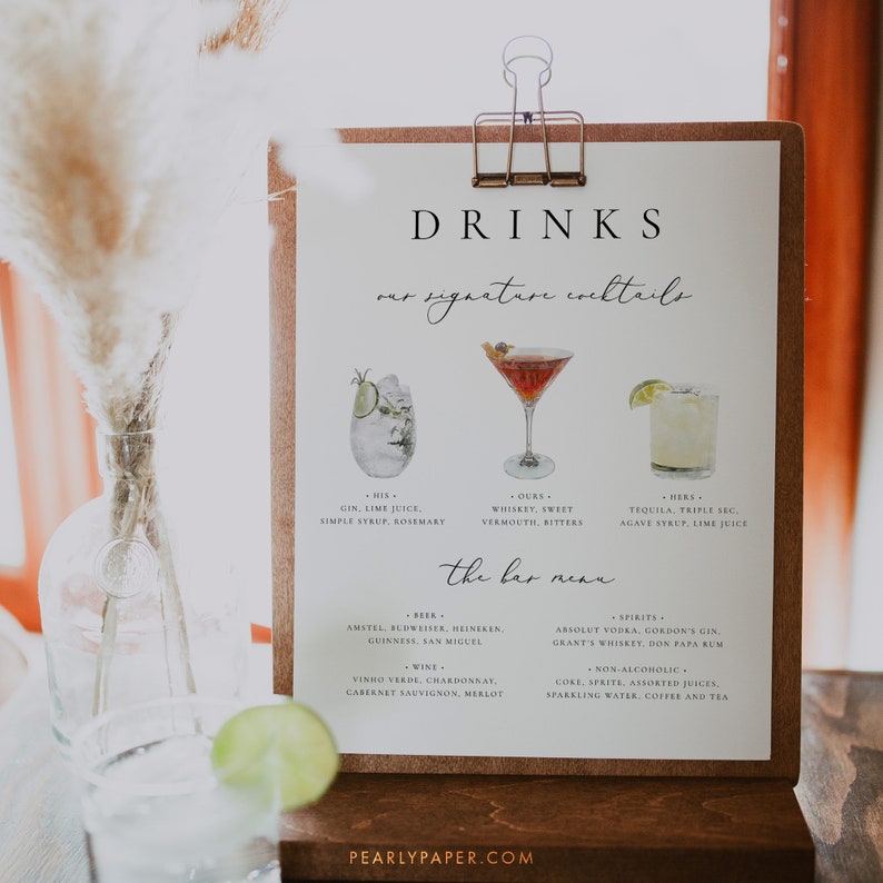 Printable Bar Menu Template Download Signature Cocktails Sign Etsy