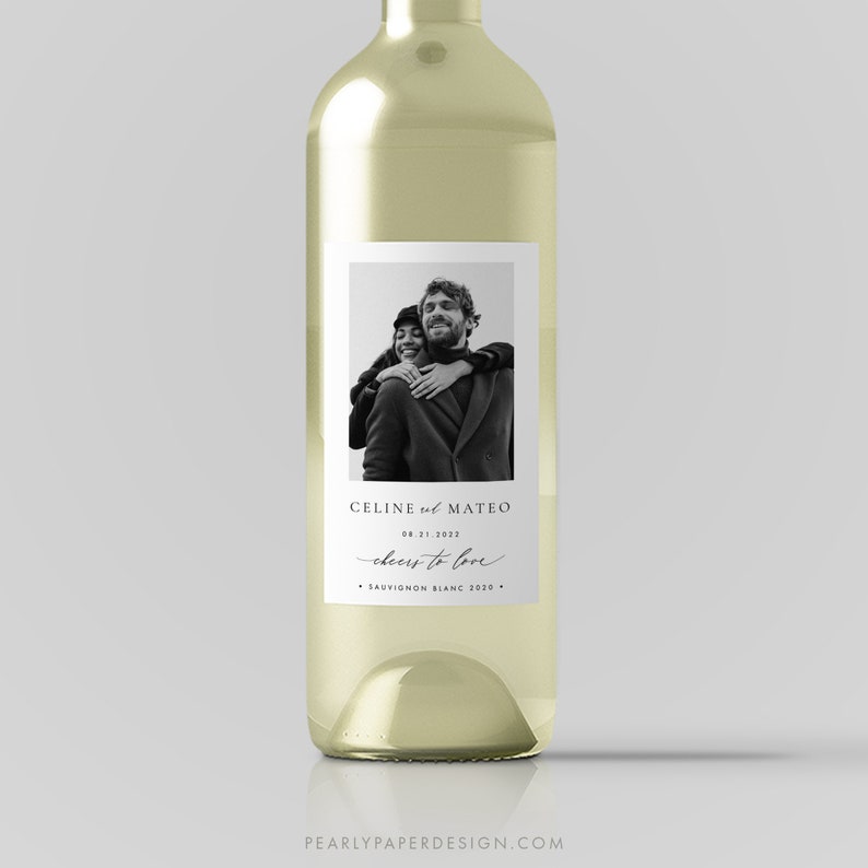 Photo Wine Bottle Label Template, Wedding wine label, Wedding Favor, Printable Wine Label, Editable Wine label Templett #CELINE image 2
