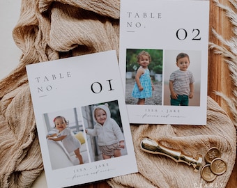 Elegant Photo Table Number Template, Baby Photo Table Card, Minimalist Table Number Card, Wedding Childhood Table Numbers, Templett #36