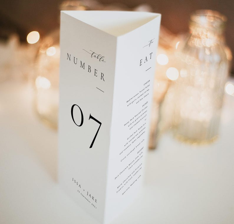 Trifold Menu Template, Wedding Table Numbers Template, Modern Trifold ...