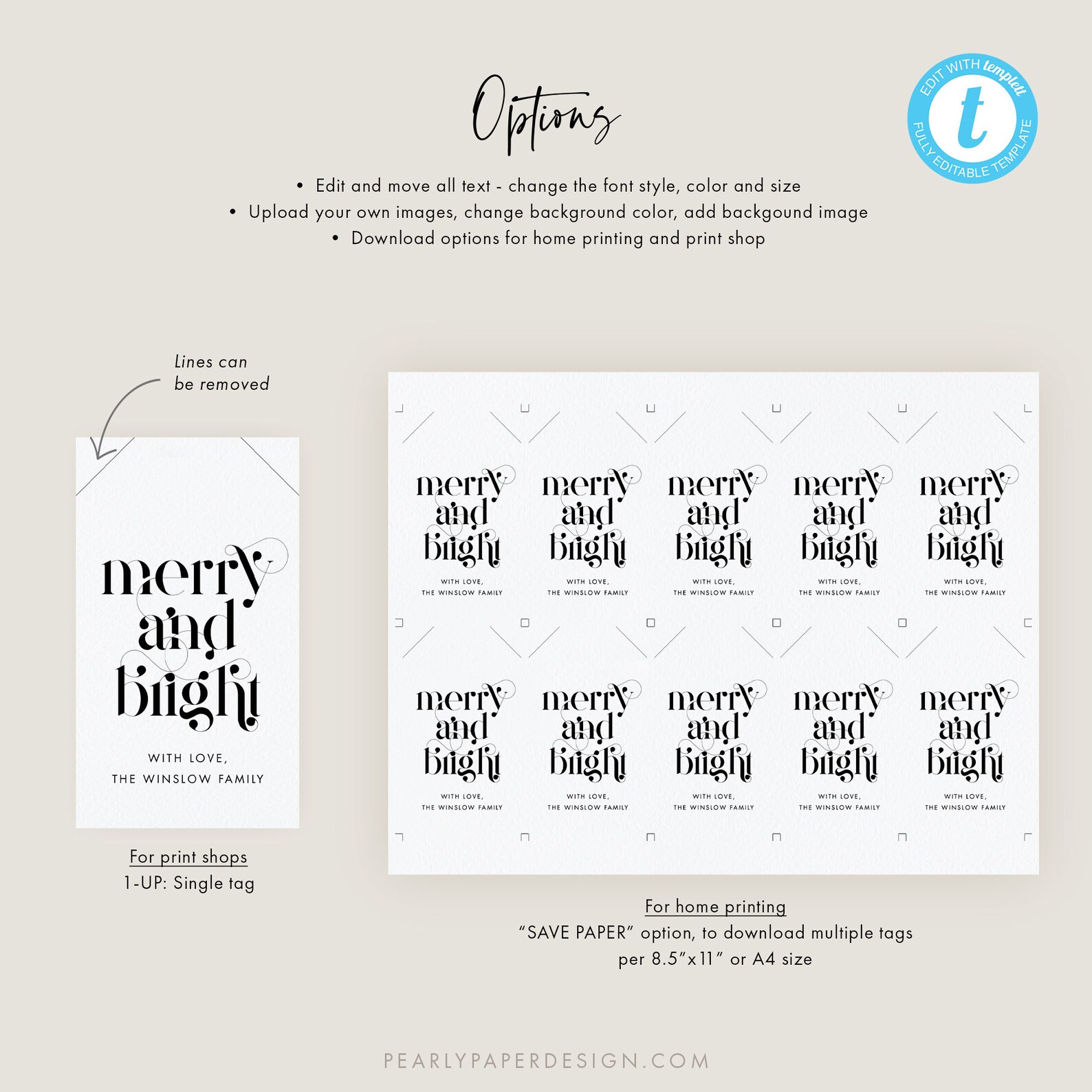 Merry and Bright Gift Tag Download, Christmas Gift Tags Template ...