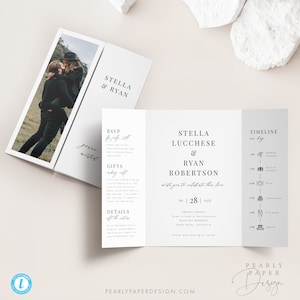 Gatefold Hochzeitseinladung Vorlage Download Druckbare Hochzeit einladen Moderne minimalistische Hochzeitseinladung Set Templett bearbeitbar Hochzeit 24