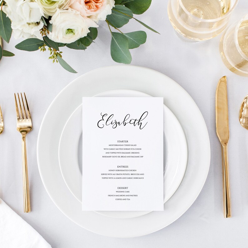 Wedding Menu Place Cards Template Printable Wedding Place Card Etsy