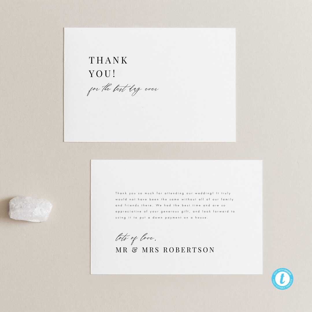 Minimalist Wedding Thank You Template Download Printable Thank You Card ...