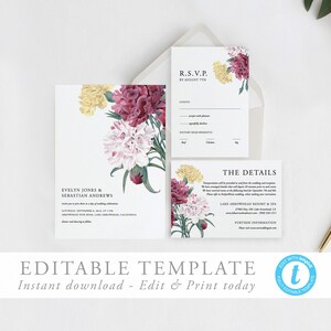 Printable Wedding invitation set floral Wedding invite Template editable wedding invitation template rsvp and details DIY wedding 02
