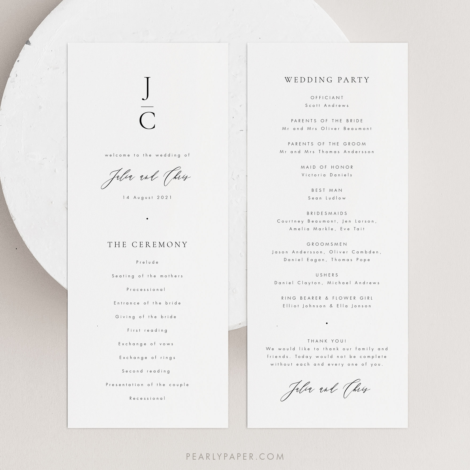 Simple Wedding Program Template Monogram Program Modern | Etsy