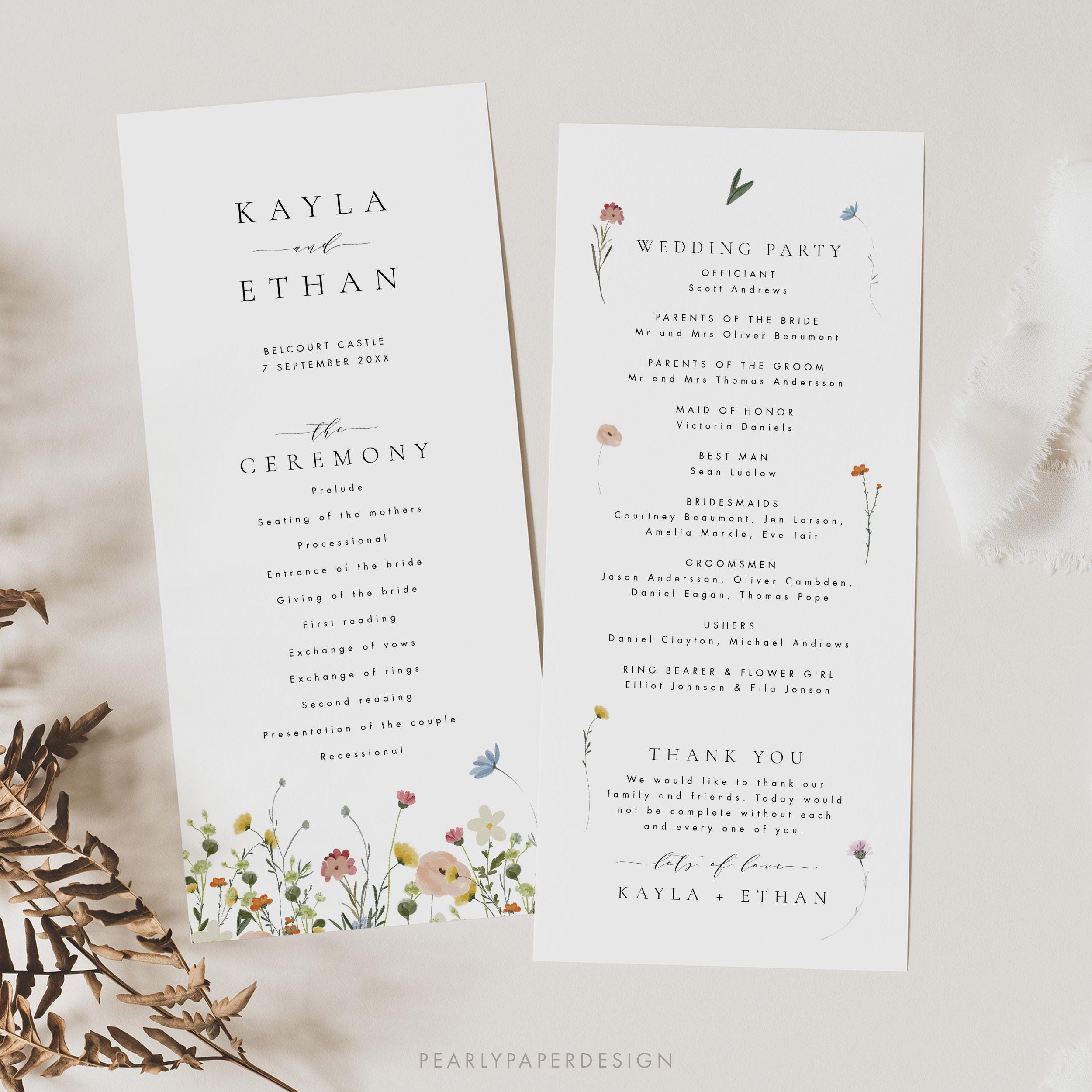 Wildflower Wedding Ceremony Program Template, Floral Wedding Program ...
