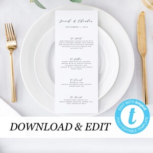 Editable Wedding Menu Template, Simple Wedding Menu, Elegant Menu Cards Instant Download Printable Menu Calligraphy wedding DIY menu 06