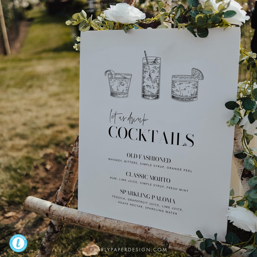 Printable Signature Cocktails Sign Template, Elegant Wedding Bar Sign ...