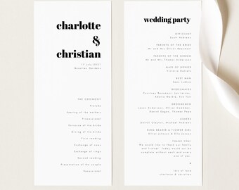Plantilla de programa de boda moderno Plantilla de programa de ceremonia minimalista Programa simple editable Orden de servicio imprimible 33
