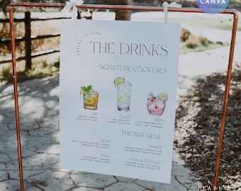Modern Bar Menu Template, Signature Dinks Menu Sign, Wedding Cocktail Bar Sign, Printable Signature Drinks Menu, Edit in Canva #AW01 AMELIA