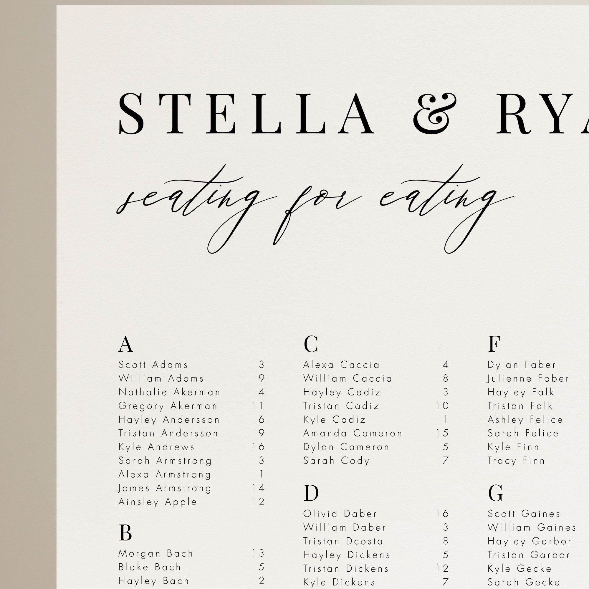 Seating Letters Alphabetical Seating Chart Template Download Minimalist Seating ...