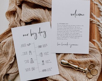 Modern Wedding Day Timeline Card Template Minimalist Wedding Itinerary Editable Order of Events Wedding schedule Wedding Icons #43
