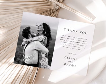 Plantilla de tarjeta de agradecimiento de boda Descarga digital, tarjeta de agradecimiento moderna imprimible con foto Templett #45