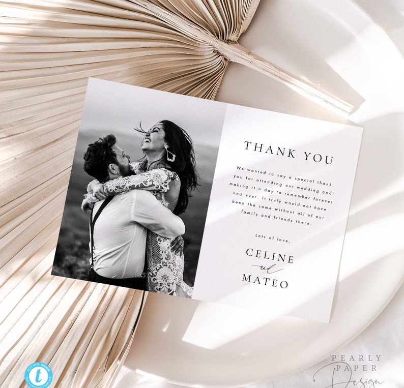 Wedding Thank You card template Digital Download, Printable Modern Thank you card with Photo Templett 45 image 1