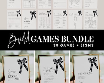 Modern Bridal Shower Games Bundle, Coquette Bridal Games Bundle with Bow, Bridal Shower Activity Games, Bridal Shower Bundle #059