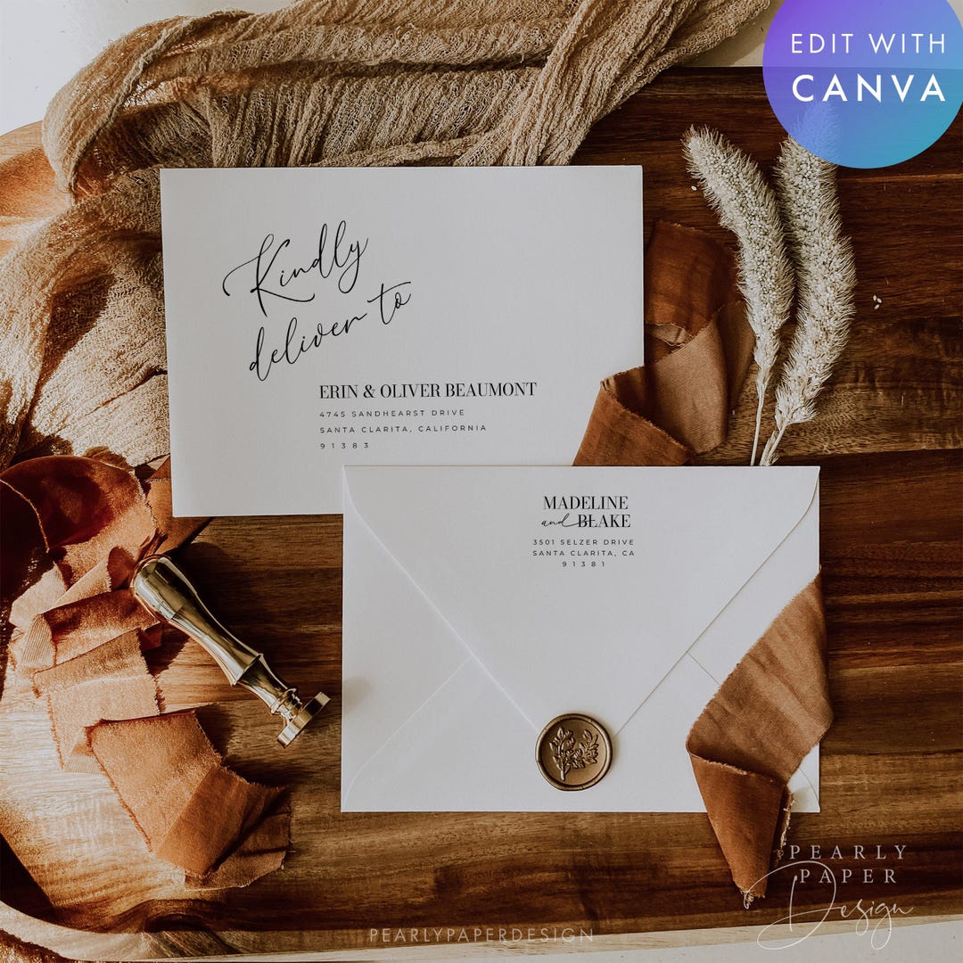 Envelope Address Template for Canva, A7 Wedding Envelope Addressing