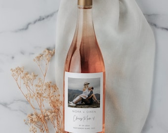 Photo Wine Bottle Label Template, Minimalist Wedding Wine Label, Wedding Favor, Printable Wine Label, Editable Wine label Templett  #064
