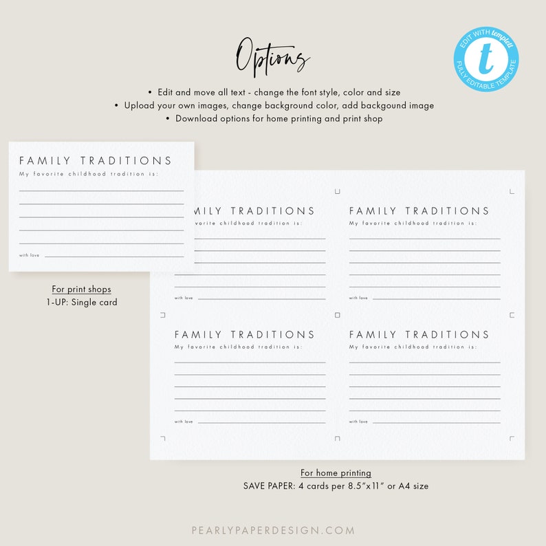 Family Traditions Sign and Card, Minimalist Baby Shower Game Template, Childhood Traditions, Editable Baby Shower Game, Templett #M21 image 6