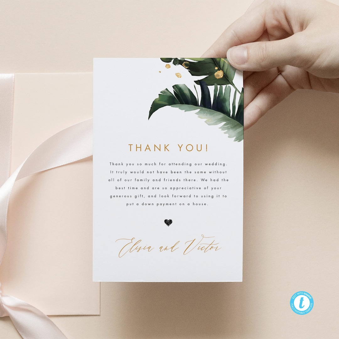 Tropical Wedding Thank You Card Template Download Thank You Cards ...
