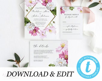 Floral Wedding Invitation Printable Invitation Template Templett elegant invitation printable wedding invite Wedding DIY instant download 13