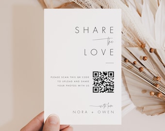 Share the Love QR Code Template, Share the Love Sign, Minimalist Photos Sign, Modern Minimalist Wedding Sign, Templett #064