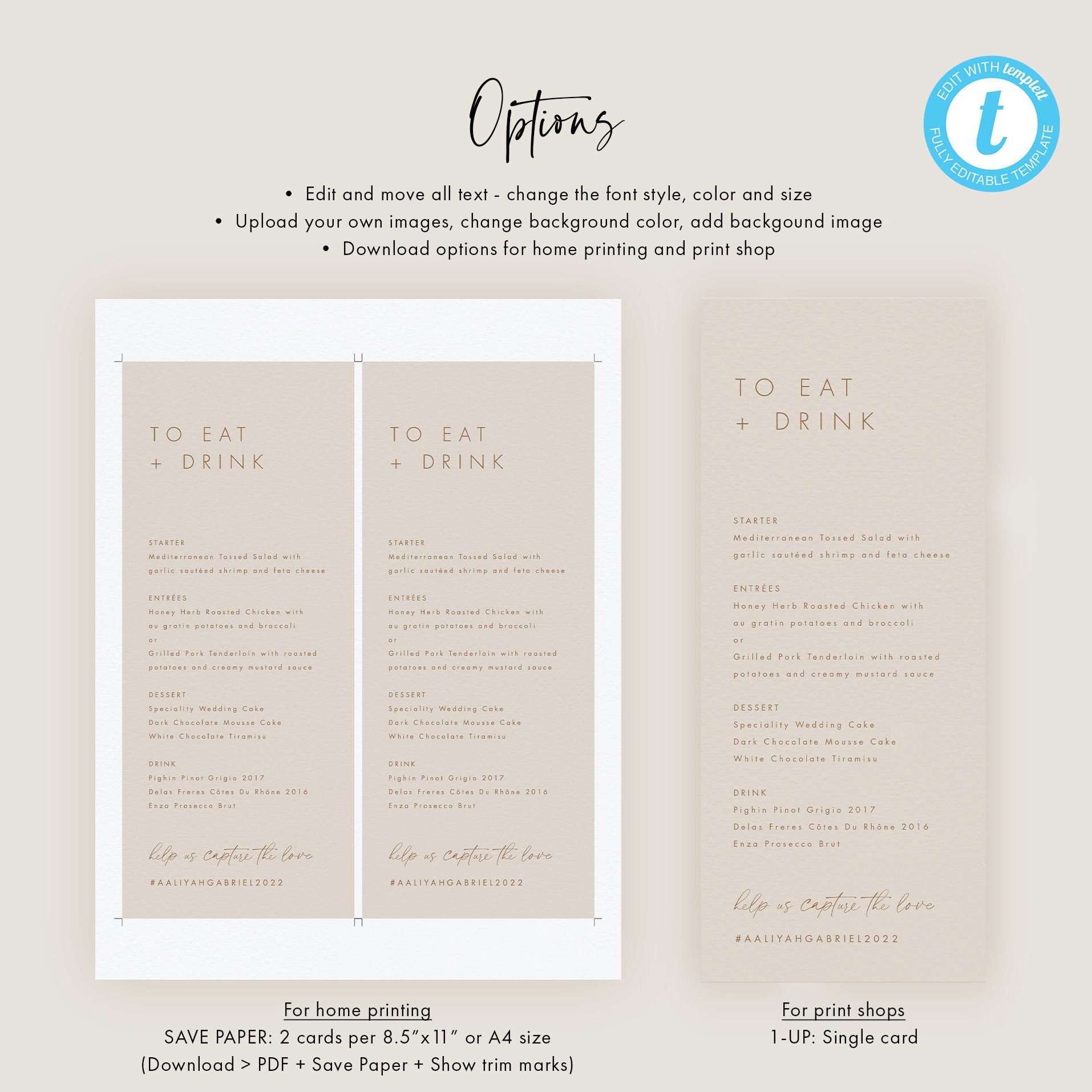 Beige Menu Template Download Desert Wedding Menu Simple Menu Cards Sand ...