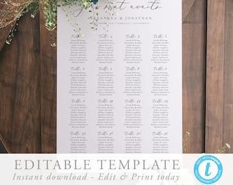 Table seating chart template Editable Seating Elegant Wedding Seating Chart Modern Printable Seating Plan Editable Sign Templett 10