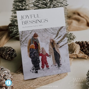 Foto Feiertagskarten Vorlage, druckbare Weihnachtsvorlage, Frohe Segnungen Urlaub Templett, Einfache Weihnachtskarten Vorlage