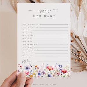 Plantilla de juego de deseos florales para baby shower, juegos de baby shower boho, juego de deseos imprimible, juegos de flores silvestres para bebés, deseos para bebés n.° 082
