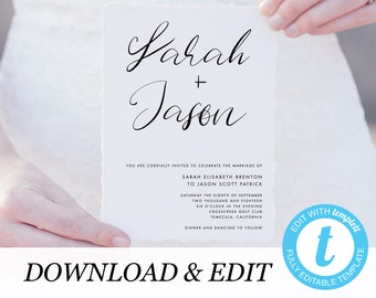 Wedding Invitation Printable Invitation Template, Templett, modern wedding Calligraphy printable wedding invite Wedding DIY instant download
