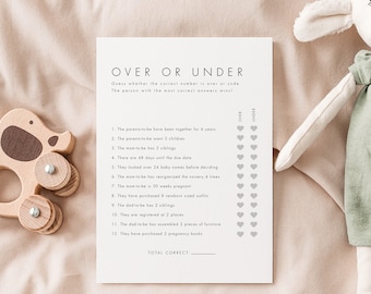 Minimalist Baby Shower Over or Under Game Template, Baby Shower Games Printable Baby Over or Under Shower Game Templett M21