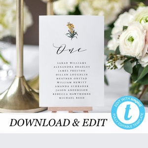 Wedding Table number Seating Chart Cards Template Calligraphy Table cards Floral Editable Seating Plan Elegant seating Templett 06