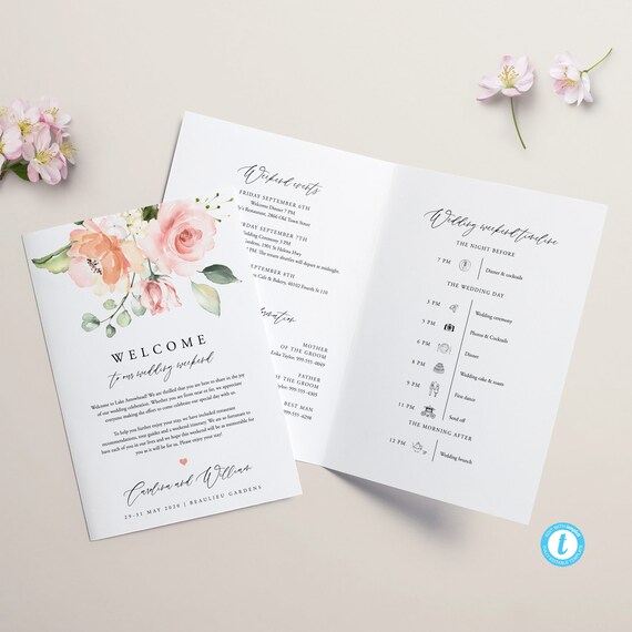 Coral Wedding Weekend Itinerary Template Download Weekend Timeline Program Printable Order of Events Floral Wedding schedule 17