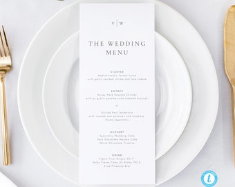 Printable Wedding Menu Template Download Elegant Wedding Menu Modern Menu Cards Editable Menu Simple wedding DIY menu 14