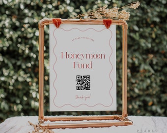 Honeymoon Fund Sign Template, Trendy Wedding Honeymoon QR Code Sign, Venmo QR Code Wedding Sign, Honeymoon Cash Gift Sign, Templett #057