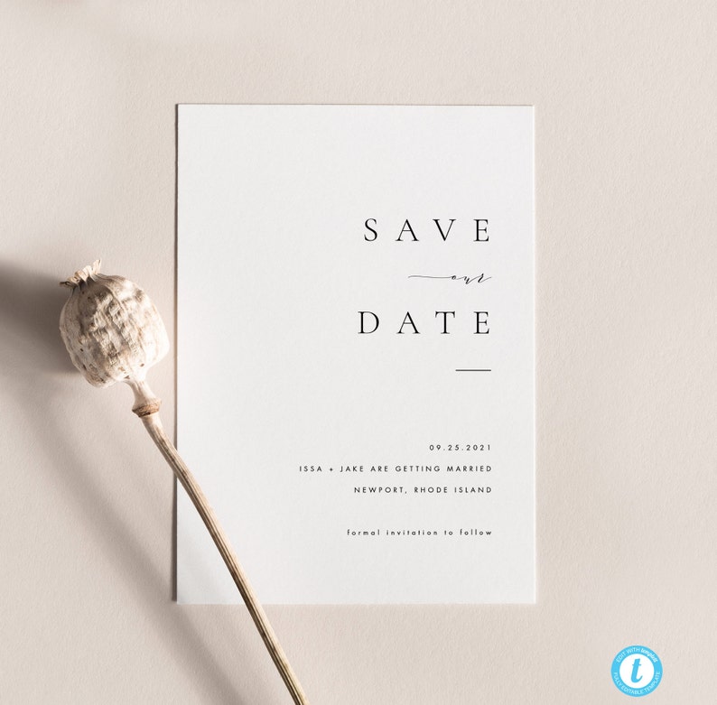 Elegant Save the Date Template Download Custom Modern Simple Save the Date Card Templett Printable Save our date invitation 36 image 1