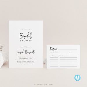 Modern Bridal Shower Invitation and Recipe Card Template Script Bridal Shower Invite Editable bridal invite Simple Bridal Shower 16